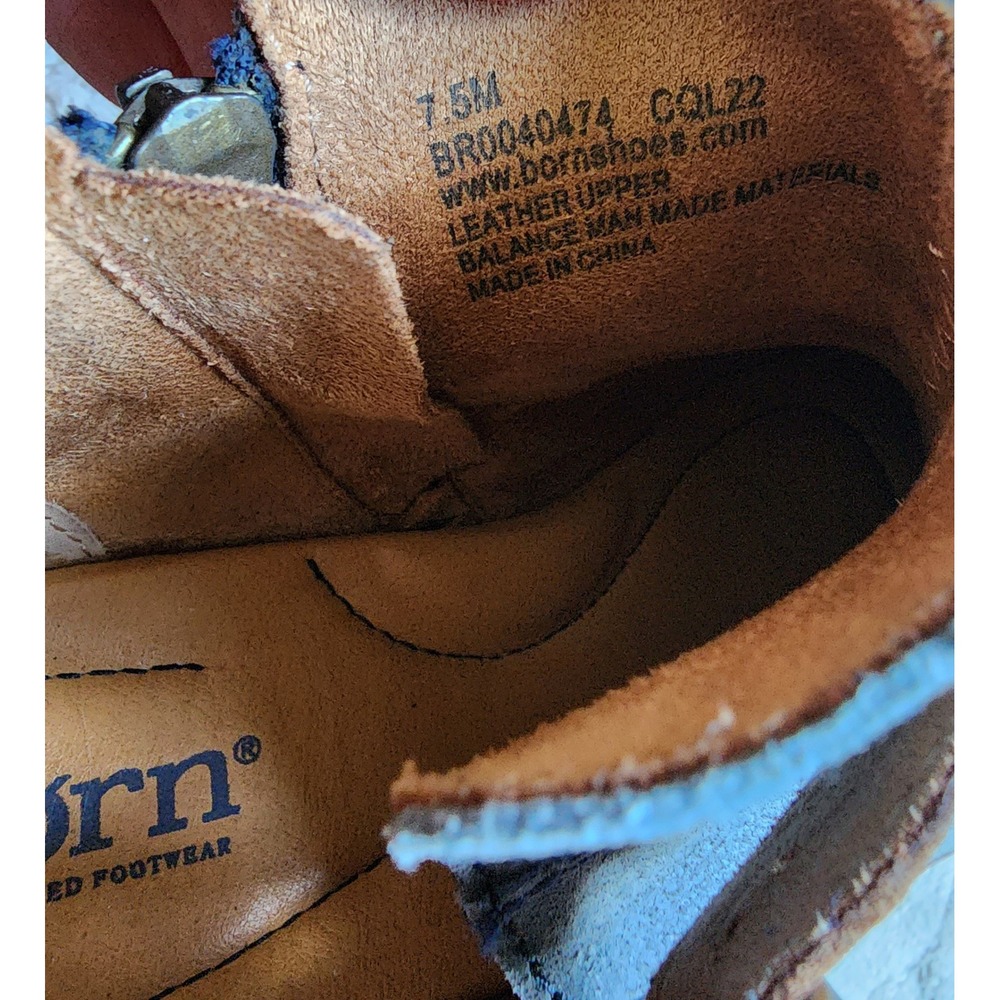 Born Kerri Blue Suede Brown Leather Buckle Ankle Boots Womens 7.5M - Picture 9 of 11